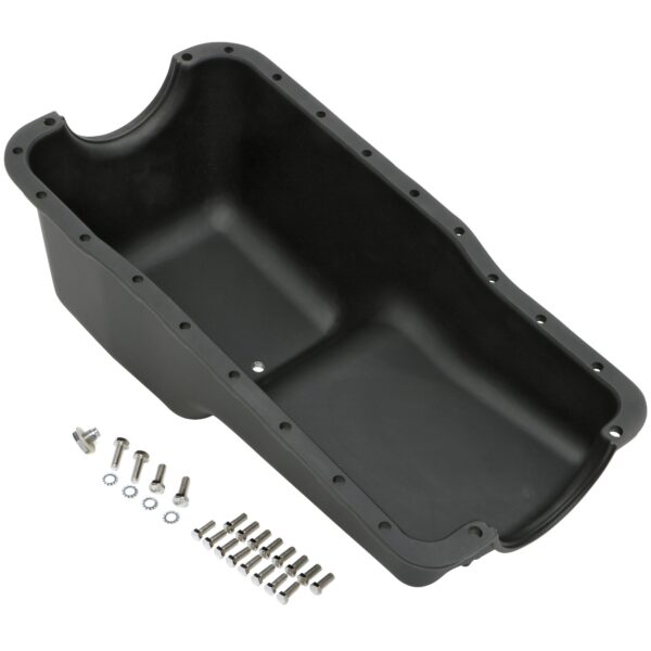 TRANS-DAPT PERFORMANCE PRODUCTS, FINNED OIL PAN, BLACK ALUMINUM; 1962-82 SB FORD 260-302