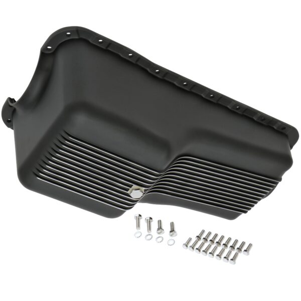 TRANS-DAPT PERFORMANCE PRODUCTS, FINNED OIL PAN, BLACK ALUMINUM; 1962-82 SB FORD 260-302