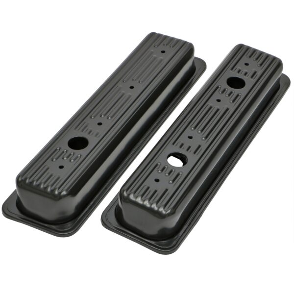 TRANS-DAPT PERFORMANCE PRODUCTS TRADITIONAL DESIGN VALVE COVERS; SHORT; 5.0-5.7L CHEVY 1987-99 (TRUCKS ONLY)- BLACK STEEL