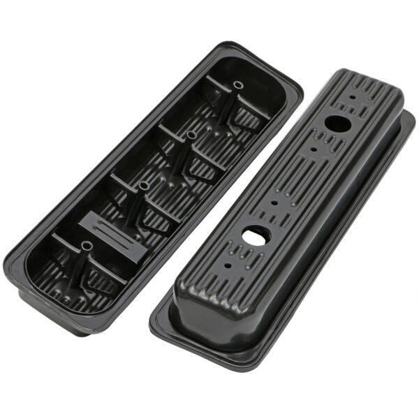 TRANS-DAPT PERFORMANCE PRODUCTS TRADITIONAL DESIGN VALVE COVERS; SHORT; 5.0-5.7L CHEVY 1987-99 (TRUCKS ONLY)- BLACK STEEL