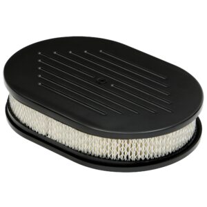 TRANS-DAPT PERFORMANCE PRODUCTS OVAL AIR CLEANER SET PINSTRIPE (BALL-MILLING); 8-3/8 IN. WIDTH, 12 IN. LENGTH; RAISED BASE- BLACK ALUMINUM