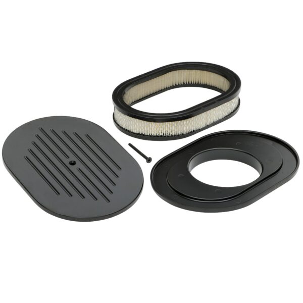 TRANS-DAPT PERFORMANCE PRODUCTS OVAL AIR CLEANER SET PINSTRIPE (BALL-MILLING); 8-3/8 IN. WIDTH, 12 IN. LENGTH; RAISED BASE- BLACK ALUMINUM
