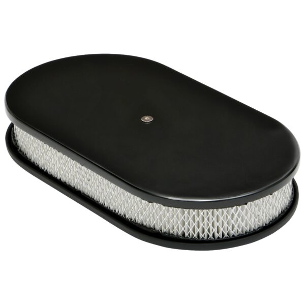 TRANS-DAPT PERFORMANCE PRODUCTS OVAL AIR CLEANER SET; SMOOTH-TOP; 8-3/8 IN. WIDTH, 15 IN. LENGTH; RAISED BASE- BLACK ALUMINUM