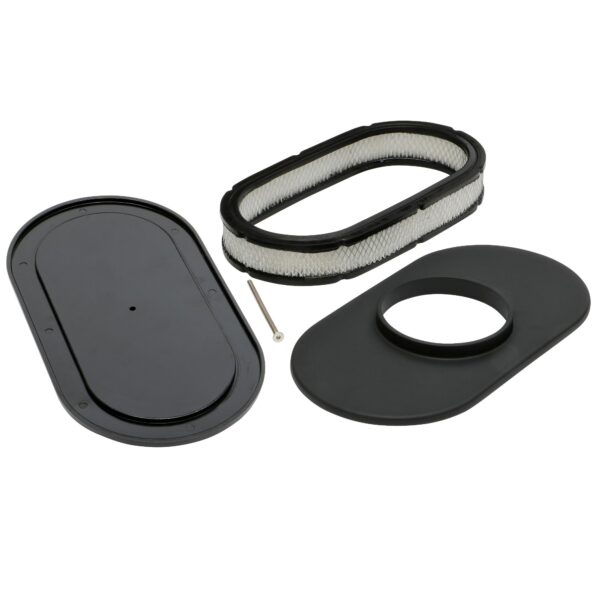 TRANS-DAPT PERFORMANCE PRODUCTS OVAL AIR CLEANER SET; SMOOTH-TOP; 8-3/8 IN. WIDTH, 15 IN. LENGTH; RAISED BASE- BLACK ALUMINUM