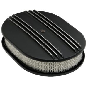 TRANS-DAPT PERFORMANCE PRODUCTS OVAL AIR CLEANER SET; PARTIALLY FINNED; 8-3/8 IN. WIDTH, 12 IN. LENGTH; RAISED BASE- BLACK ALUMINUM