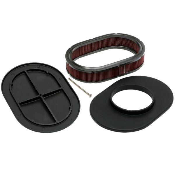 TRANS-DAPT PERFORMANCE PRODUCTS OVAL AIR CLEANER SET; FULL FINNED; 8-3/8 IN. WIDTH, 12 IN. LENGTH; RAISED BASE- BLACK ALUMINUM