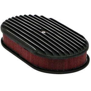 TRANS-DAPT PERFORMANCE PRODUCTS OVAL AIR CLEANER SET; PARTIALLY FINNED; 8-3/8 IN. WIDTH, 15 IN. LENGTH; RAISED BASE- BLACK ALUMINUM