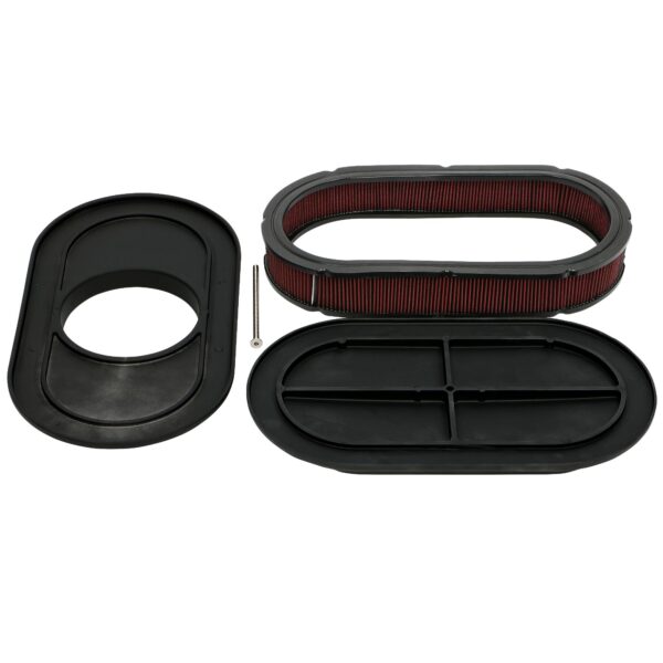 TRANS-DAPT PERFORMANCE PRODUCTS OVAL AIR CLEANER SET; PARTIALLY FINNED; 8-3/8 IN. WIDTH, 15 IN. LENGTH; RAISED BASE- BLACK ALUMINUM