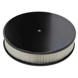 TRANS-DAPT PERFORMANCE PRODUCTS ROUND AIR CLEANER SET; SMOOTH ALUMINUM TOP; 14 IN. DIAMETER, 3 IN. TALL; RECESSED STEEL BASE- BLACK ALUMINUM/STEEL