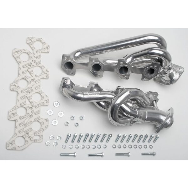 HEDMAN HEDDERS; 2000-02 DODGE TRUCK, DURANGO, DAKOTA 4.7L V8; 2WD AND 4WD; 1-1/2 IN. DIAMETER REPLACEMENT HEADERS, STOCK COLLECTORS- HTC POLISHED-SILVER CERAMIC-COATED, MILD STEEL