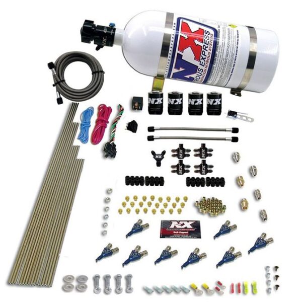 Nitrous Express 8 CYL PIRANHA DIRECT PORT, 4 SOLENOIDS, WITH 10LB BOTTLE (200-500HP EFI JETs)