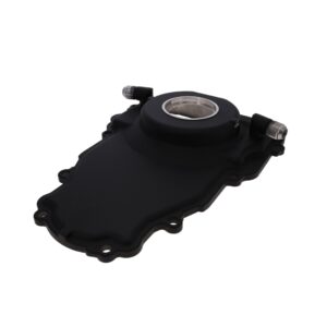 TSP GM LS 1-Piece Black Aluminum Timing Cover with Turbo Oil Drain Return, Crank Seal, and Gasket