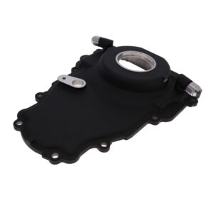TSP GM LS 1-Piece Black Aluminum Timing Cover with Turbo Oil Drain Return and Cam Position Sensor Provision