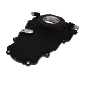 TSP GM LS 1-Piece Black Aluminum Timing Cover with Turbo Oil Drain Return and Cam Position Sensor Provision, Harness, Crank Seal, and Gasket