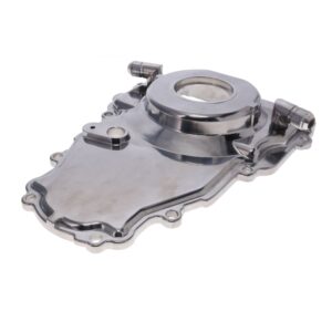 TSP GM LS 1-Piece Polished Aluminum Timing Cover with Turbo Oil Drain Return and Cam Position Sensor Provision, Harness, Crank Seal, and Gasket