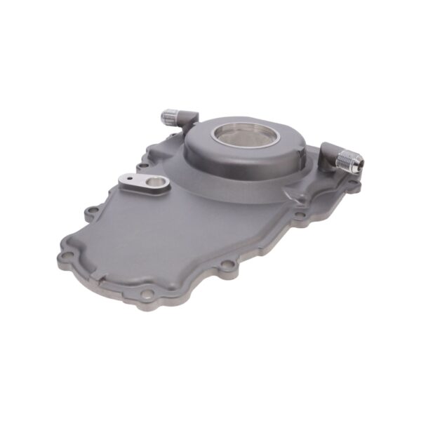 TSP GM LS 1-Piece Satin Aluminum Timing Cover with Turbo Oil Drain Return and Cam Position Sensor Provision, Harness, Crank Seal, and Gasket