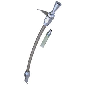 TRANS-DAPT PERFORMANCE PRODUCTS ALUMINUM TRANSMISSION DIPSTICKS WITH 14 IN. BRAIDED TUBE; FOR PUSH-IN STYLE GM TH-700R TRANSMISSIONS.