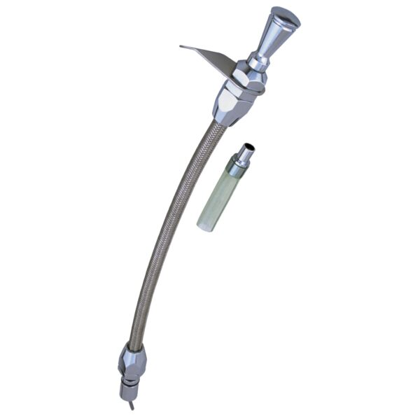 TRANS-DAPT PERFORMANCE PRODUCTS ALUMINUM TRANSMISSION DIPSTICKS WITH 14 IN. BRAIDED TUBE; FOR PUSH-IN STYLE GM TH-700R TRANSMISSIONS.