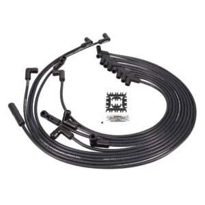 Chevy SB Over Valve Cover Wires; 8.5mm Black; 90 Deg White Ceramic Plug Boots