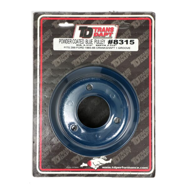 TRANS-DAPT PERFORMANCE PRODUCTS CRANKSHAFT PULLEY; 1 GROOVE; 1965-1966 FORD 289; O.E. WATER PUMP- FORD BLUE POWDER COATED