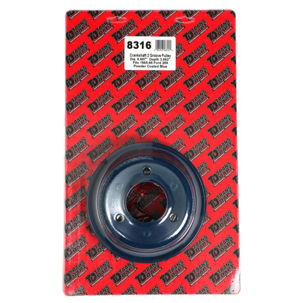 TRANS-DAPT PERFORMANCE PRODUCTS CRANKSHAFT PULLEY; 2 GROOVE; 1965-1966 FORD 289; O.E. WATER PUMP- FORD BLUE POWDER COATED