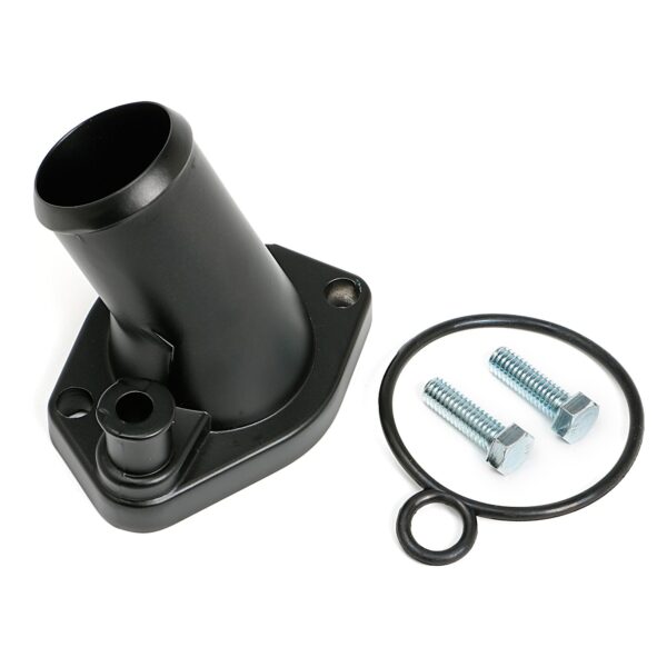 TRANS-DAPT PERFORMANCE PRODUCTS ASPHALT BLACK POWDER-COATED WATER NECK (THERMOSTAT HOUSING); SB FORD 260-351W (45 DEGREE)