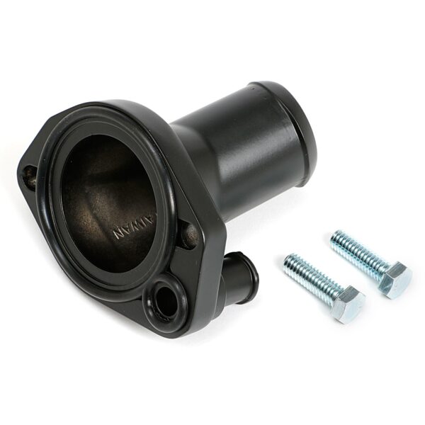TRANS-DAPT PERFORMANCE PRODUCTS ASPHALT BLACK POWDER-COATED WATER NECK (THERMOSTAT HOUSING); SB FORD 260-351W (45 DEGREE)