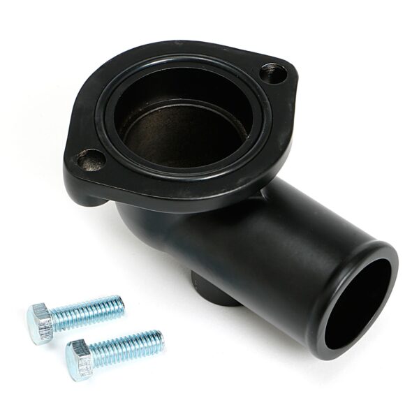 TRANS-DAPT PERFORMANCE PRODUCTS ASPHALT BLACK POWDER-COATED WATER NECK (THERMOSTAT HOUSING); FORD 429-460 (3/8 IN. NPT PORT)