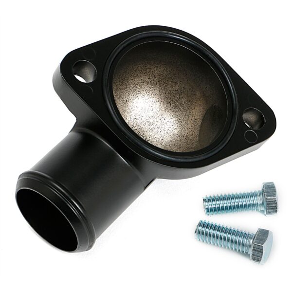 TRANS-DAPT PERFORMANCE PRODUCTS ASPHALT BLACK POWDER-COATED WATER NECK (THERMOSTAT HOUSING); 64-79 PONTIAC V8 (NOT 389)