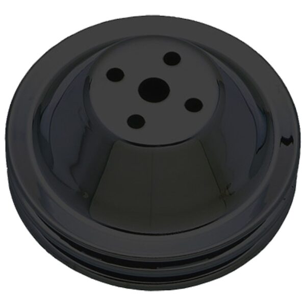 TRANS-DAPT PERFORMANCE PRODUCTS WATER PUMP PULLEY; 2 GROOVE; 1955-1968 CHEVROLET 283-350; SHORT WATER PUMP-ASPHALT BLACK POWDER COAT