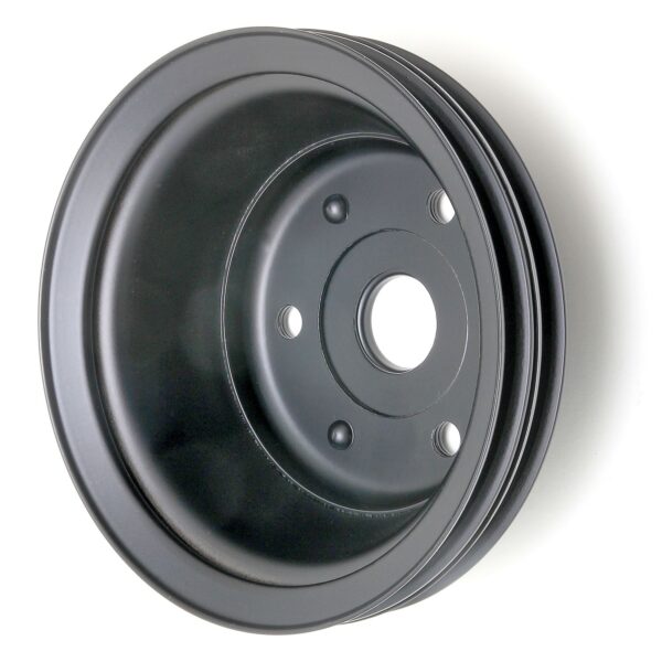 TRANS-DAPT PERFORMANCE PRODUCTS CRANKSHAFT PULLEY; 2 GROOVE; 1969-1985 CHEVROLET 283-350; LONG WATER PUMP- ASPHALT BLACK POWDER COAT