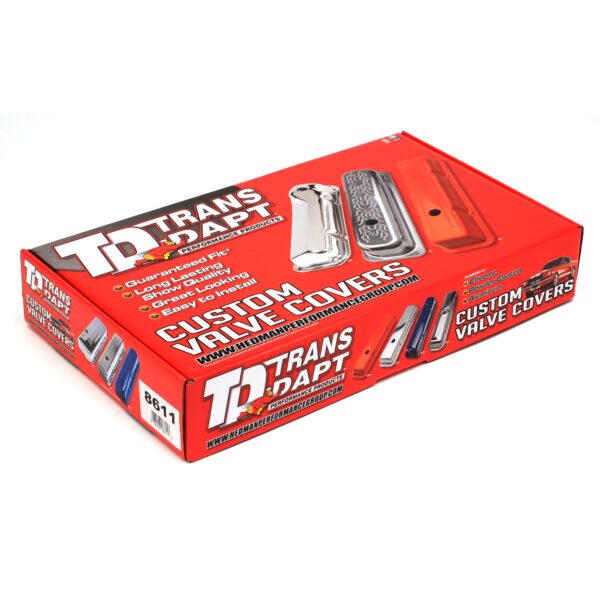 TRANS-DAPT PERFORMANCE PRODUCTS OLDS CTR. HOLE ASPHALT BLACK POWDER COATED VALVE COVERS