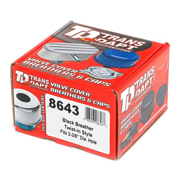 TRANS-DAPT PERFORMANCE PRODUCTS TWIST-IN STYLE BREATHER CAP; 2-3/4 IN. DIAMETER- ASPHALT BLACK POWDER COATED