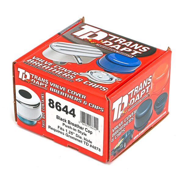 TRANS-DAPT PERFORMANCE PRODUCTS PUSH-IN STYLE BREATHER CAP ONLY (WITHOUT GROMMET); 2-3/4 IN. OVERALL DIAMETER - ASPHALT BLACK POWDER COATED