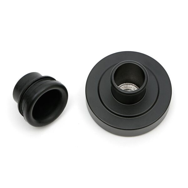 TRANS-DAPT PERFORMANCE PRODUCTS PUSH-IN STYLE OIL CAP; 1-1/4 IN. NECK- ASPHALT BLACK POWDER COATED (ALUMINUM)