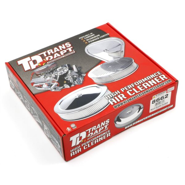 TRANS-DAPT PERFORMANCE PRODUCTS ASPHALT BLACK POWDER COATED AIR CLEANER 14 X 3 OFFSET BASE