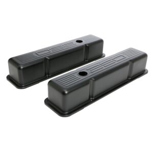 TRANS-DAPT PERFORMANCE PRODUCTS CHEVY 350 LOGO TALL ASPHALT BLACK POWDER COATED VALVE COVERS