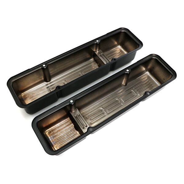 TRANS-DAPT PERFORMANCE PRODUCTS CHEVY 350 LOGO TALL ASPHALT BLACK POWDER COATED VALVE COVERS