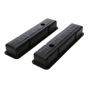 TRANS-DAPT PERFORMANCE PRODUCTS CHEVY 350 LOGO SHORT ASPHALT BLACK POWDER COATED VALVE COVERS