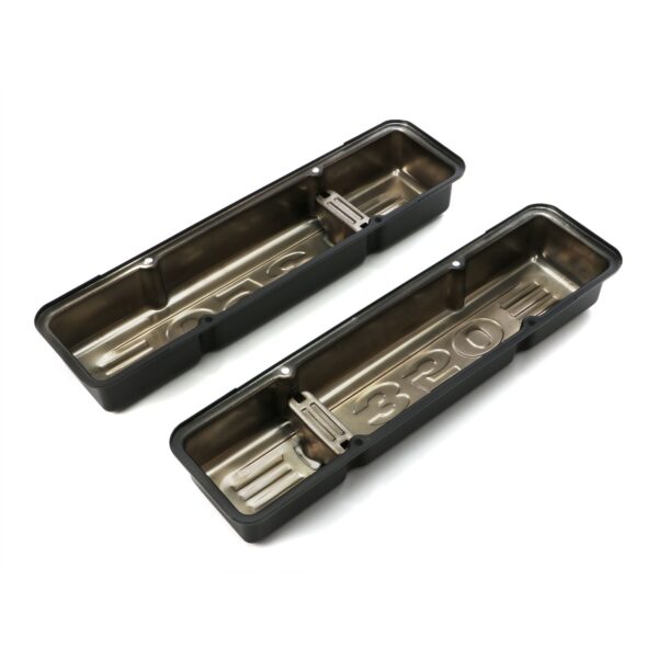 TRANS-DAPT PERFORMANCE PRODUCTS CHEVY 350 LOGO SHORT ASPHALT BLACK POWDER COATED VALVE COVERS