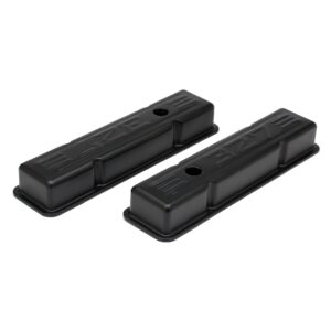 TRANS-DAPT PERFORMANCE PRODUCTS CHEVY 327 LOGO SHORT ASPHALT BLACK POWDER COATED VALVE COVERS