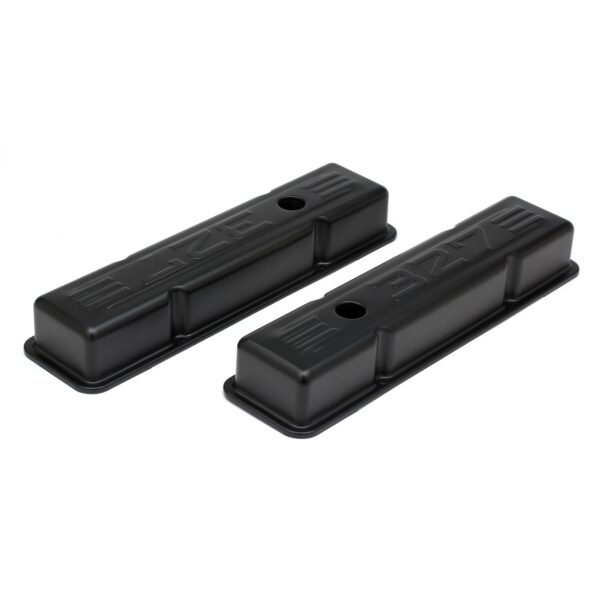 TRANS-DAPT PERFORMANCE PRODUCTS CHEVY 327 LOGO SHORT ASPHALT BLACK POWDER COATED VALVE COVERS