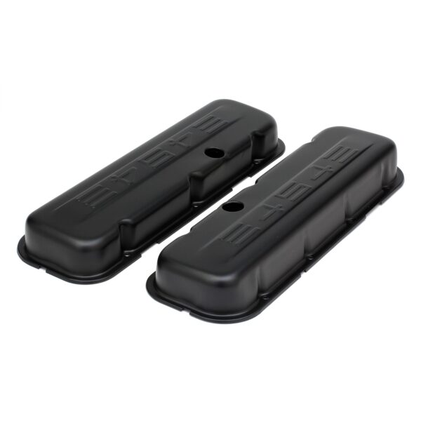 TRANS-DAPT PERFORMANCE PRODUCTS CHEVY 454 LOGO SHORT ASPHALT BLACK POWDER COATED VALVE COVERS