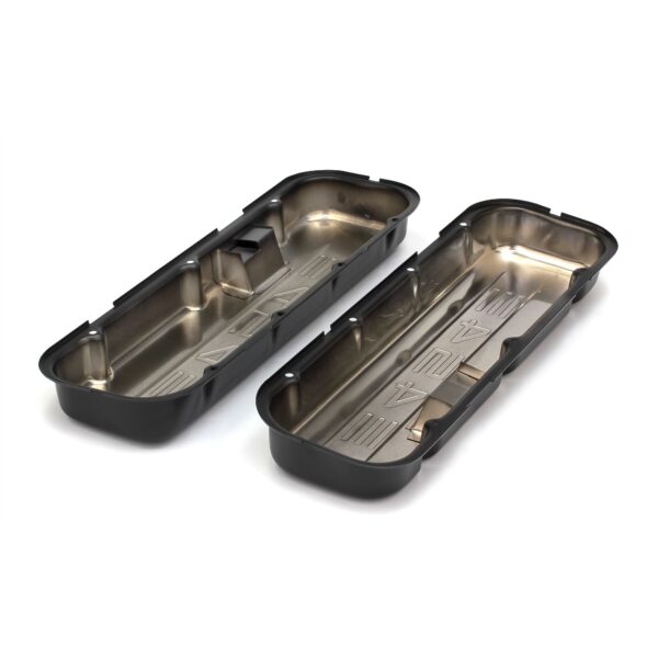 TRANS-DAPT PERFORMANCE PRODUCTS CHEVY 454 LOGO SHORT ASPHALT BLACK POWDER COATED VALVE COVERS