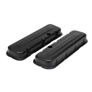 TRANS-DAPT PERFORMANCE PRODUCTS CHEVY 502 LOGO SHORT ASPHALT BLACK POWDER COATED VALVE COVERS
