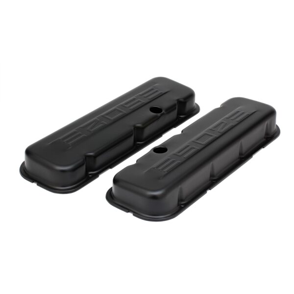 TRANS-DAPT PERFORMANCE PRODUCTS CHEVY 502 LOGO SHORT ASPHALT BLACK POWDER COATED VALVE COVERS