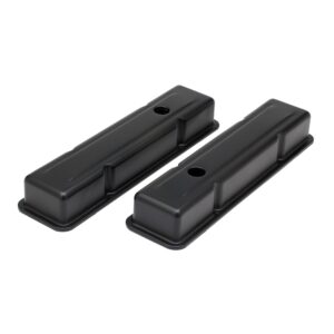 TRANS-DAPT PERFORMANCE PRODUCTS CHEVY 283-400 SHORT ASPHALT BLACK POWDER COATED VALVE COVERS- UNBAFFLED