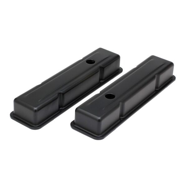 TRANS-DAPT PERFORMANCE PRODUCTS CHEVY 283-400 SHORT ASPHALT BLACK POWDER COATED VALVE COVERS- UNBAFFLED