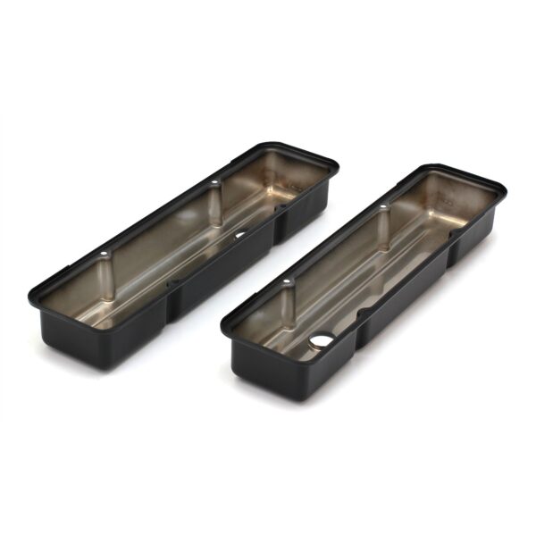 TRANS-DAPT PERFORMANCE PRODUCTS CHEVY 283-400 SHORT ASPHALT BLACK POWDER COATED VALVE COVERS- UNBAFFLED