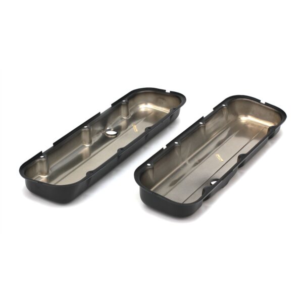 TRANS-DAPT PERFORMANCE PRODUCTS CHEVY 396-502 SHORT ASPHALT BLACK POWDER COATED VALVE COVERS- UNBAFFLED